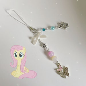 Handmade Fluttershy inspired Phone Charm My Little Pony Friendship is Magic Keychain Jewelry Accessory Cutecore Cottagecore MLP