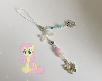 Handmade Fluttershy inspired Phone Charm My Little Pony Friendship is Magic Keychain Jewelry Accessory Cutecore Cottagecore MLP