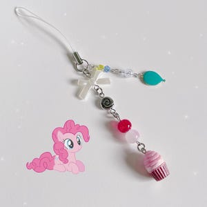 Handmade Pinkie Pie inspired Phone Charm My Little Pony Friendship is Magic Keychain Cutecore Cottagecore Jewelry