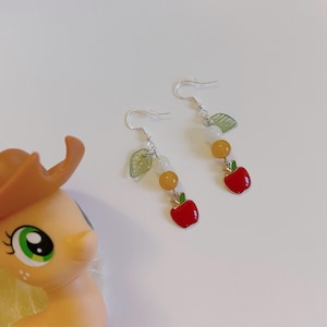 Handmade Applejack inspired Sterling Silver Charm Earrings - My Little Pony Friendship is Magic Cottagecore Cutecore MLP jewelry accessory