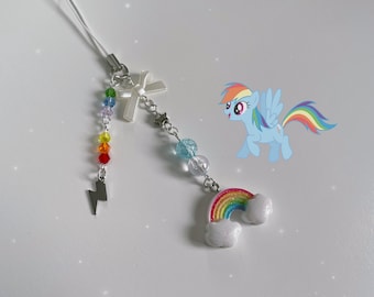 Handmade Rainbow Dash inspired My Little Pony Phone Charm - Cutecore Cottagecore MLP FiM Phone Charm Accessory Keychain jewelry