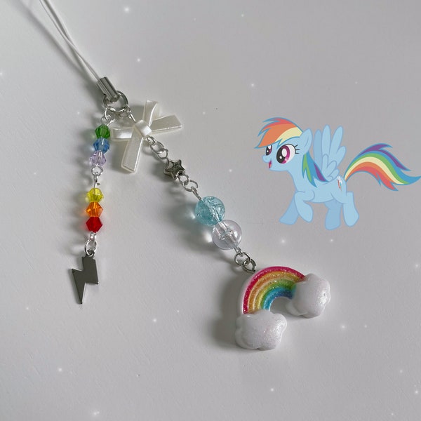 Handmade Rainbow Dash inspired My Little Pony Phone Charm - Cutecore Cottagecore MLP FiM Phone Charm Accessory Keychain jewelry