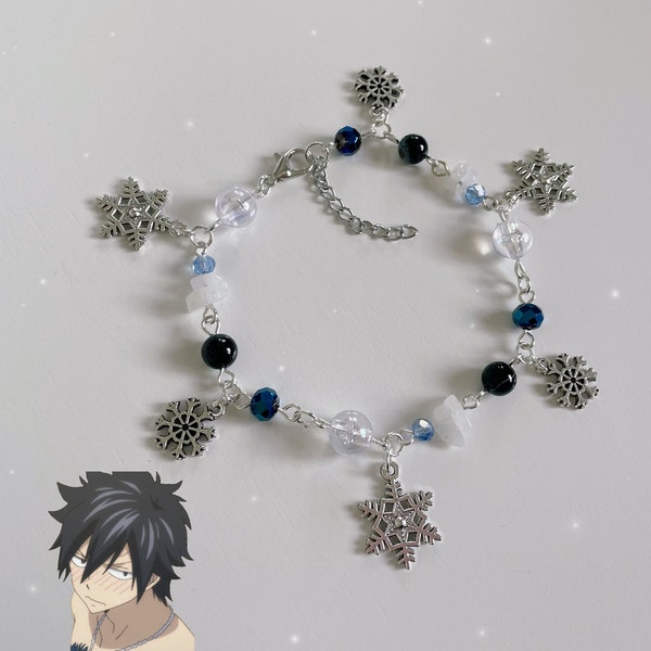 Handmade Gray Fullbuster Inspired Snowflake Charm Bracelet - Anime jewelry