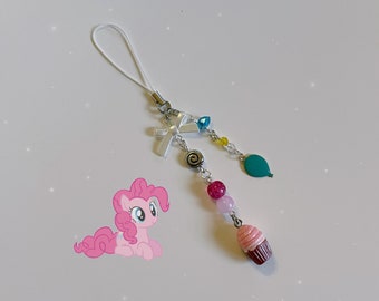Handmade Pinkie Pie inspired Phone Charm My Little Pony Friendship is Magic Keychain Cutecore Cottagecore Jewelry