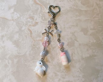White Rabbit Milk Purse Bag Charms - Cutecore Dollette Accessory Jewelry Pendant