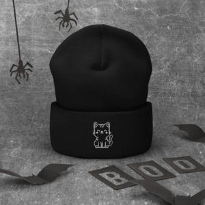 Gorro de gato adorable – Gorro bordado con gatito kawaii – Accesorio de invierno acogedor para amantes de los gatos, regalo divertido para los amantes de los animales – Gorro con puños