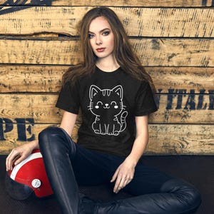 Camiseta de gato adorable, camiseta de gatito sonriente de dibujos animados - Camiseta para amantes de los gatos, idea de regalo acogedora y divertida - Camiseta unisex