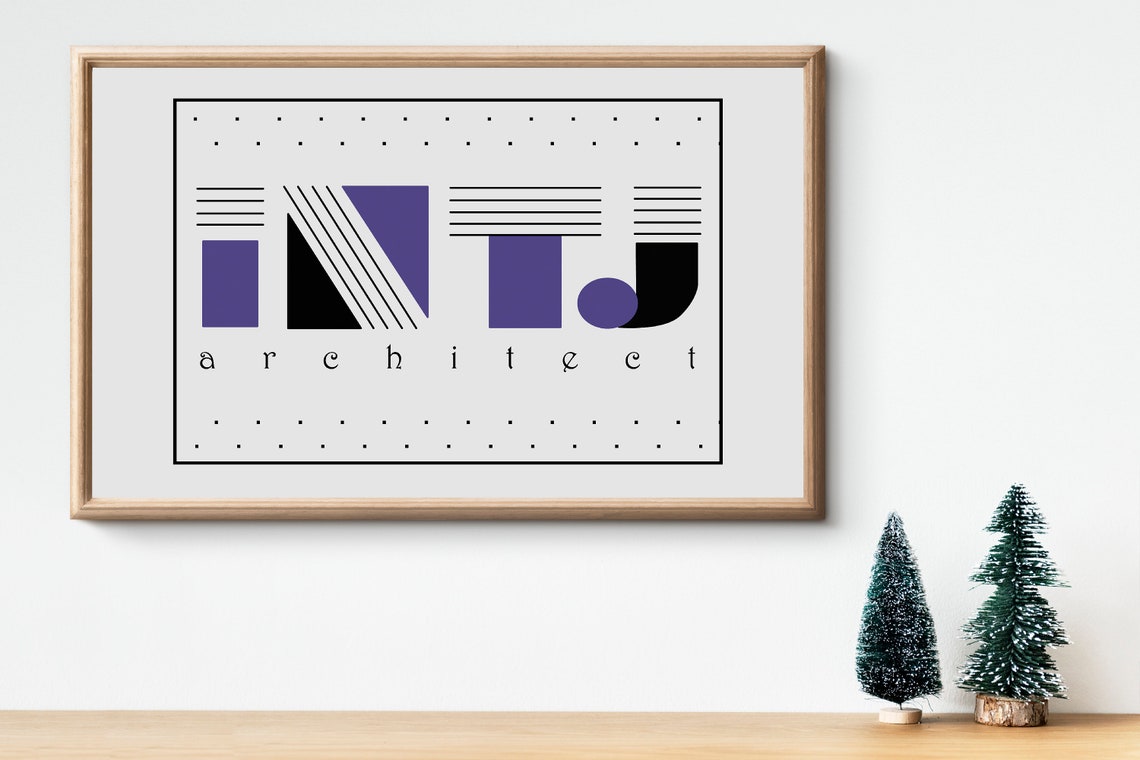 INTJ Architect Myers Briggs Mbti Personality Type, INTJ Minimal Typography Art Deco Print