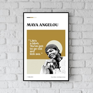 Maya Angelou Poster With Her Quote, Girl Power Wall Art By Feminist Strong Woman Maya Angelou, Motivation Quote By Women History