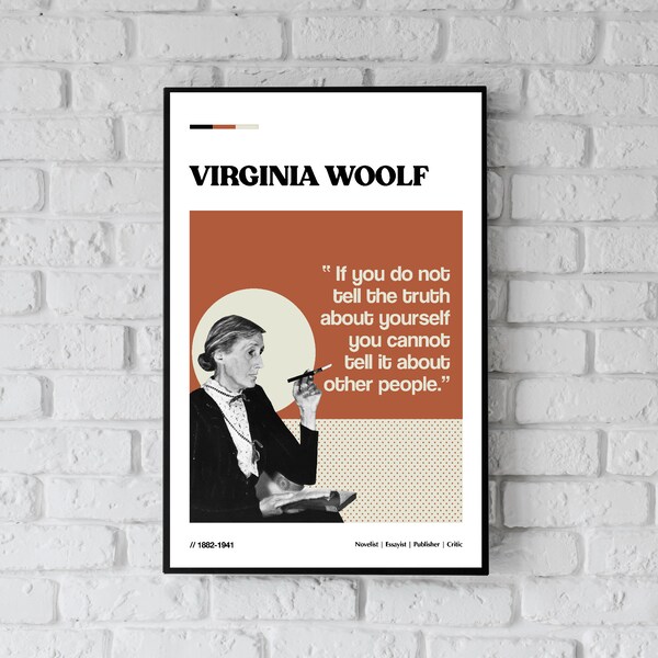Virginia Woolf  Feminist Quote Poster, Feminist Women Author in Literature, Famous Inspiring Female Quote in History
