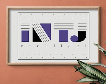 INTJ Architect Myers Briggs Mbti Personality Type, INTJ minimal typography  art deco print, Elegant Personality gift for INTJ
