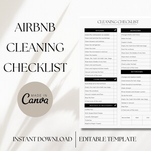 Airbnb Cleaning Checklist, Airbnb Canva Template, Cleaning Checklist, Canva Editable Template, Vacation Rental Cleaning Checklist, Editable