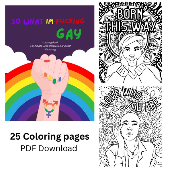 Adult Coloring Book For LGBTQ- Deep Relaxation and self Exploring.  Instant Download -  Lesbian, Gay, Bisexual, Transgender & Queer