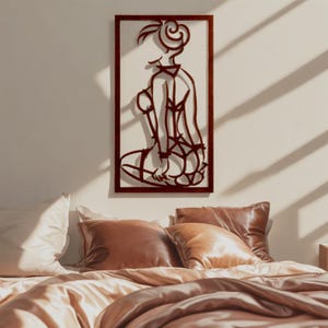 Minimalist copper line art wall decor featuring elegant feminine silhouette in lingerie, modern erotic wall art in contemporary frame design