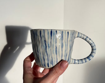 PREORDER- Handmade two-tone blue lines mug