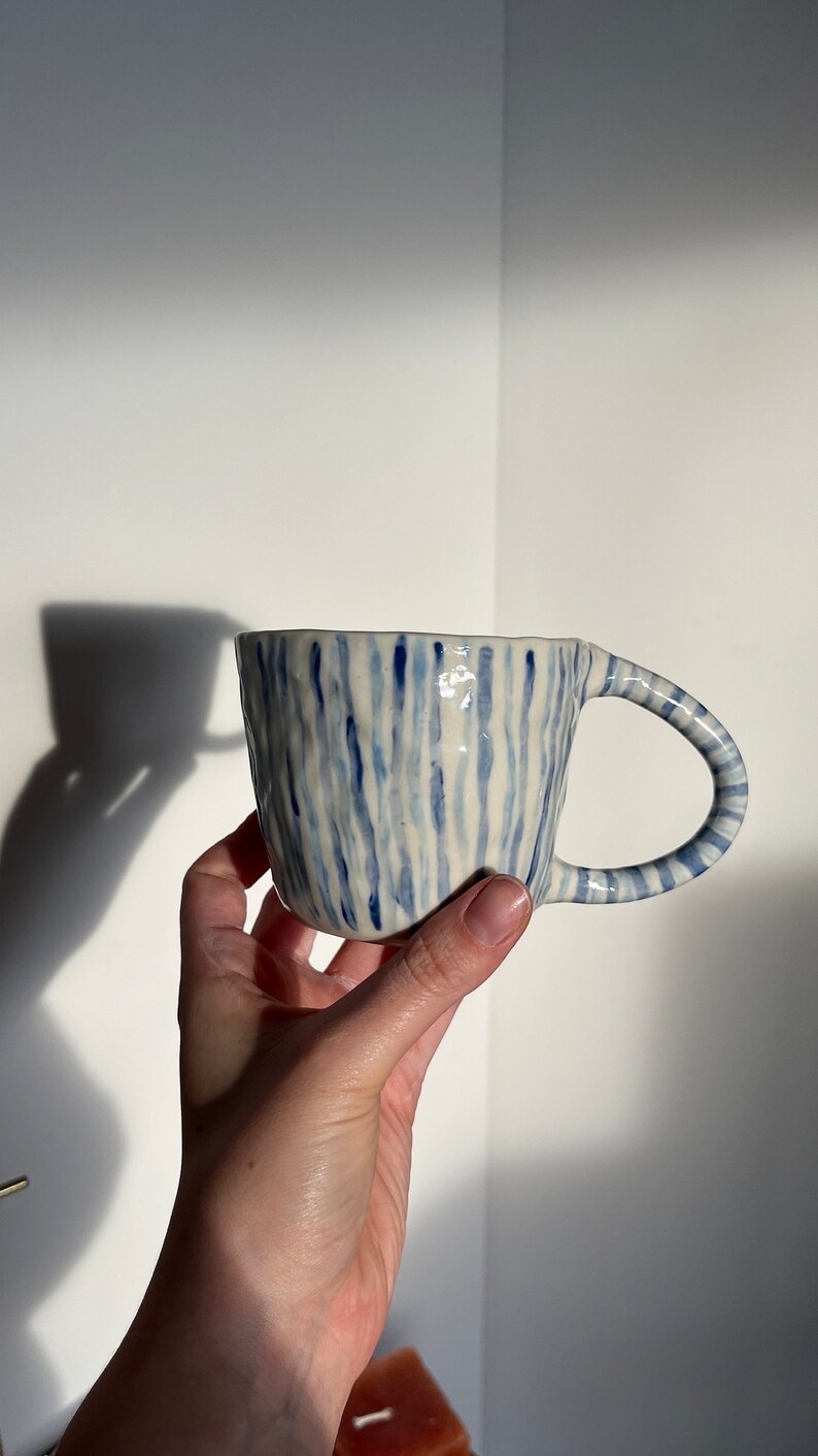 PREORDER Handmade two-tone blue lines mug image 1