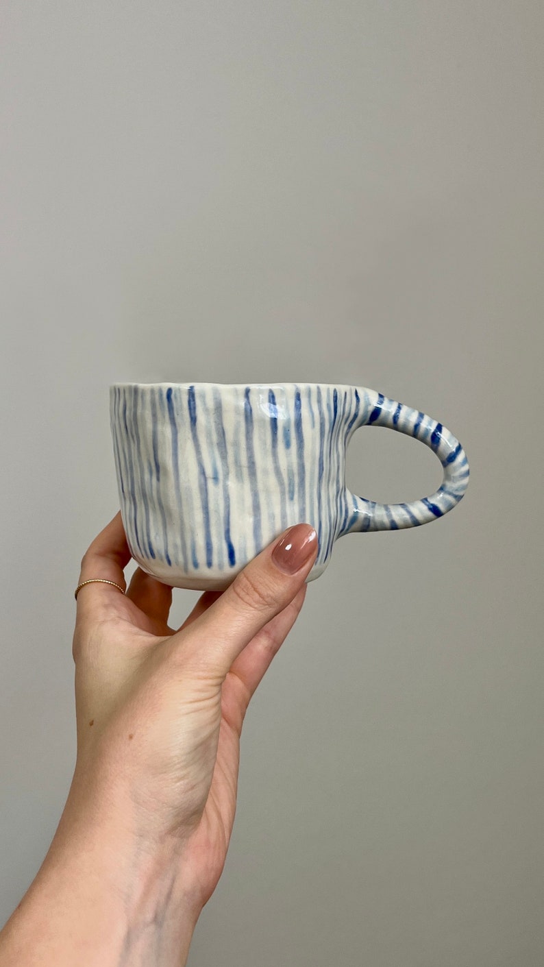 PREORDER Handmade two-tone blue lines mug image 2