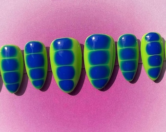 Lime Green & Royal Blue Blooming Gel Press-on Nails