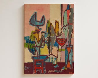Mid Century Abstract Figurative Art Print | Colorful Modern Wall Art | Printed and Shipped