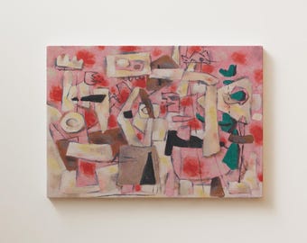 Vintage Geometric Abstract Print - Red Pink Warm Tones - Mid Century Modern Wall Art