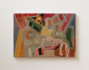 Vintage Abstract Figures Print | Mid Century Modern Wall Art in Warm Tones | Printed and Shipped