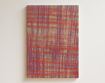Vintage Abstract Grid Print | Red and Purple Textile Wall Art | Printed and Shipped