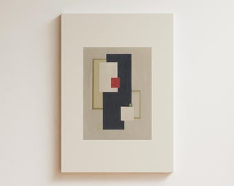 Vintage Abstract Wall Art Print | Willi Baumeister Geometric | Bauhaus Navy Cream Art | Printed and Shipped