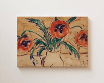 Red Poppy Vintage Floral Print | Expressionist Wall Art | Terracotta Botanical Decor
