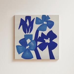 Abstract Printed Floral Art Print | Square | Blue and White