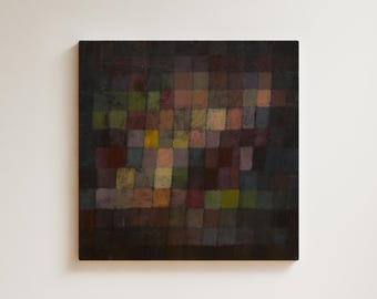 Paul Klee Abstract Color Block Painting – Dark Earth Tone Vintage Art Print