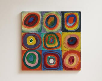 Vintage Abstract Art Reproduction Print · Squares with Concentric Circles · Modern Colorful Wall Art