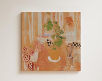 Modern Still Life with Flowers & Greenery - Abstract Vintage Art Print