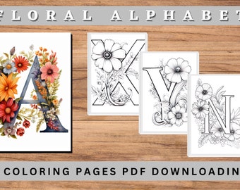 Floral Alphabet Coloring Pages for Adults - Printable & Digital Download Mother day