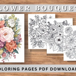 Flower Coloring pages | Coloring Page for Adult and Kids |  Birth Flower Bouquet | Digital Download