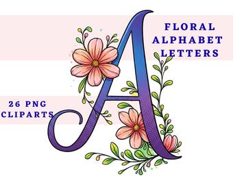 Floral Alphabet Letters PNG Cliparts | Colorful Individual Letters (Digital Download)