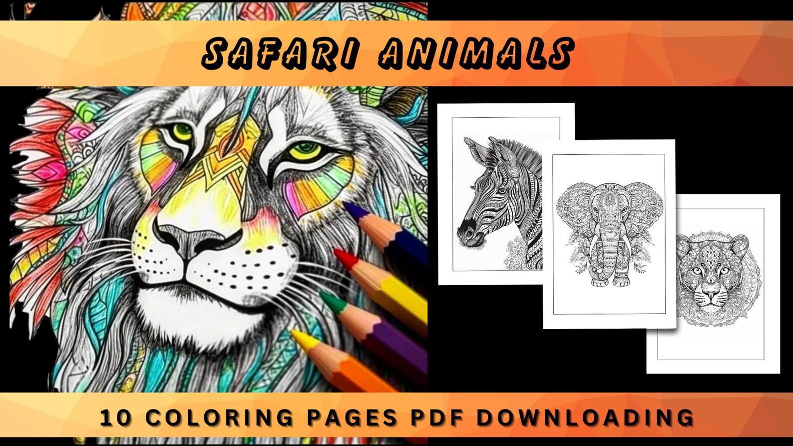 Safari Animals Coloring Pages Animal Mandala Adult Coloring - Etsy