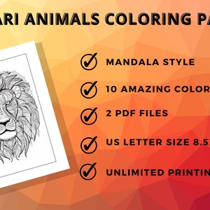 Safari Animals Coloring Pages Animal Mandala Adult Coloring - Etsy