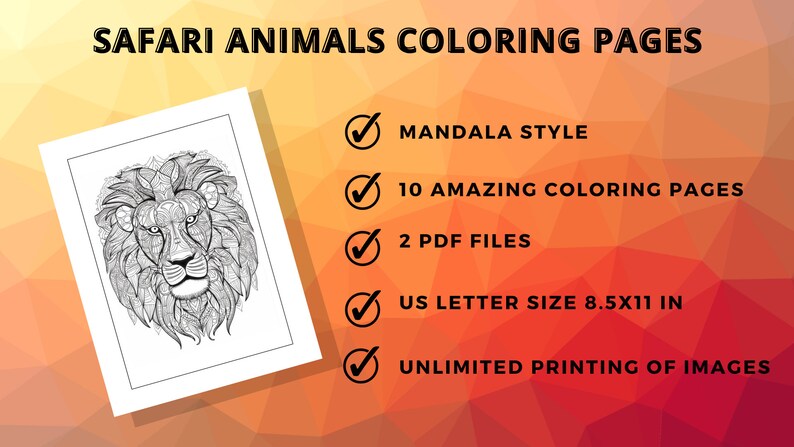 Safari Animals Coloring Pages Animal Mandala Adult Coloring - Etsy