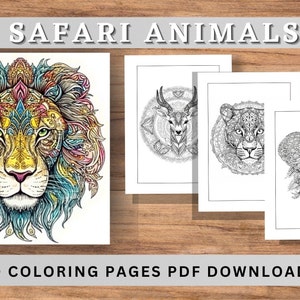 Safari Animals Mandala Coloring Pages | Adult Coloring Book (digital ...