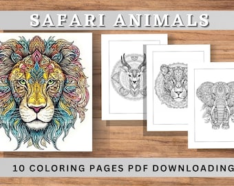 Safari Animals Mandala Coloring Pages | Adult Coloring Book (Digital Download)