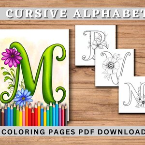 Alphabet de fleurs à colorier pour adultes | Version imprimable et téléchargement numérique