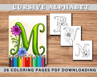 Flower Alphabet Coloring pages for Adults | Printable &Digital  Download