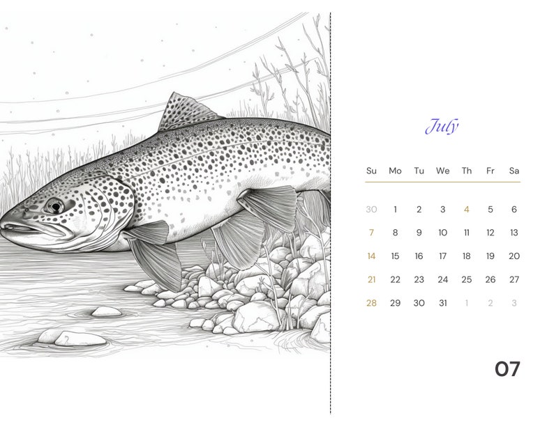 Color Your Own Fishing Calendar 2024 Etsy