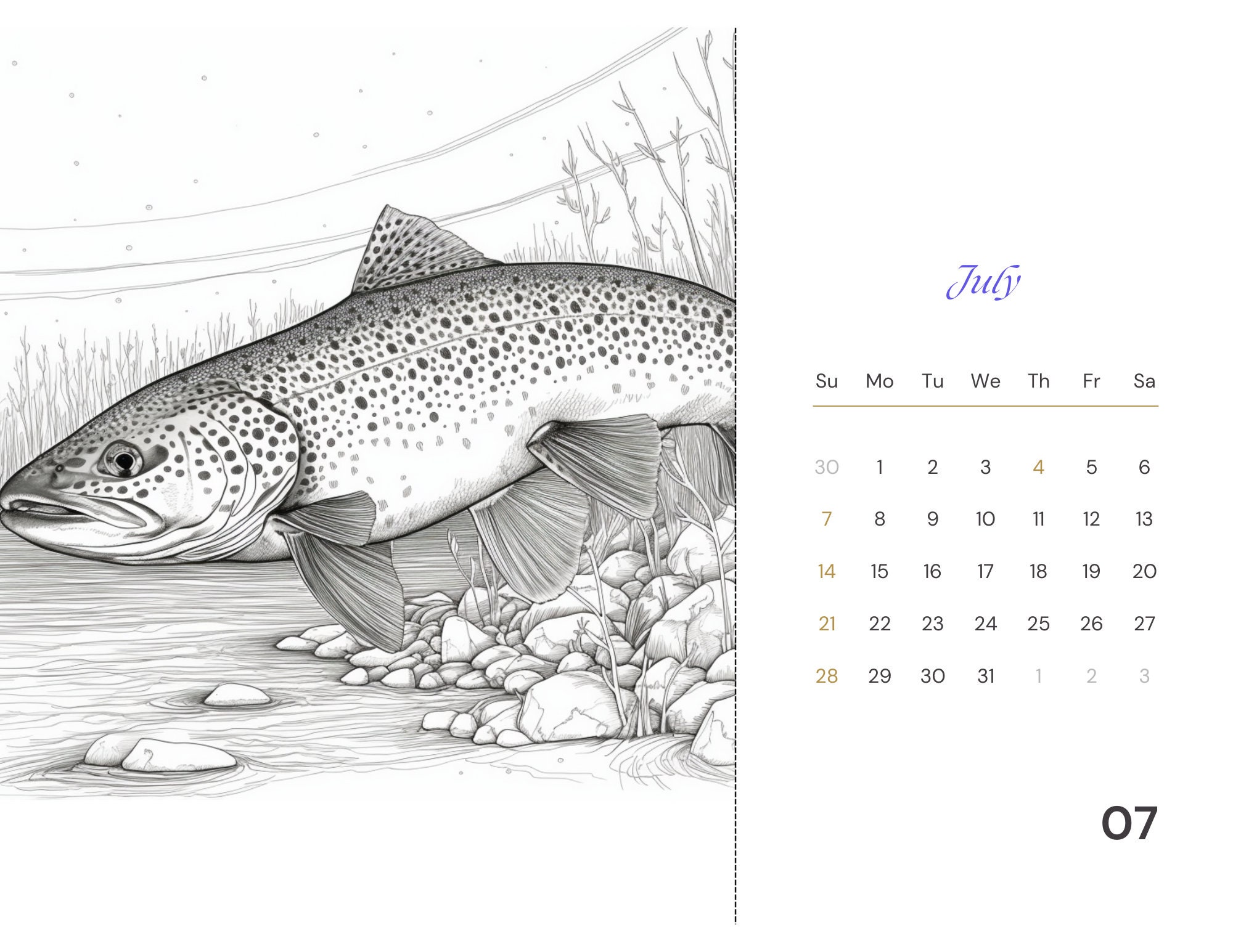 Color Your Own Fishing Calendar 2025 Etsy