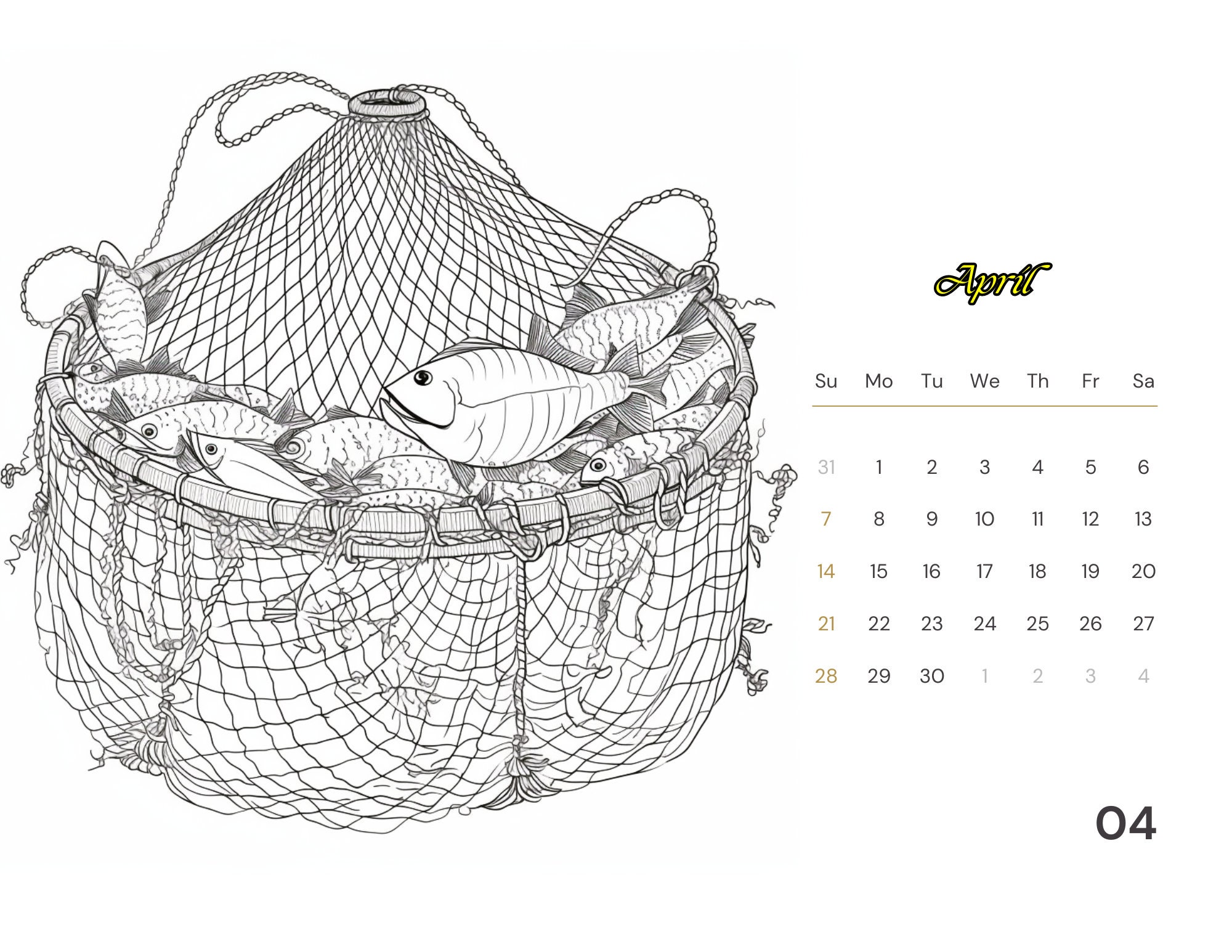 Color Your Own Fishing Calendar 2024 Etsy