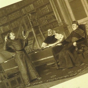 Raro! Antica incisione su carta pergamena di José Frappa (1854-1904) &quot;Un capitolo gioioso&quot;