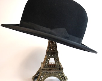 Vintage black felt bowler hat, brand "Chapeau Plume", size 57