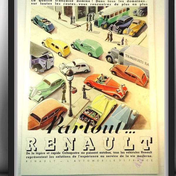 Authentique de 1935, Illustration Publicitaire de RENAULT - L'Automobile de France