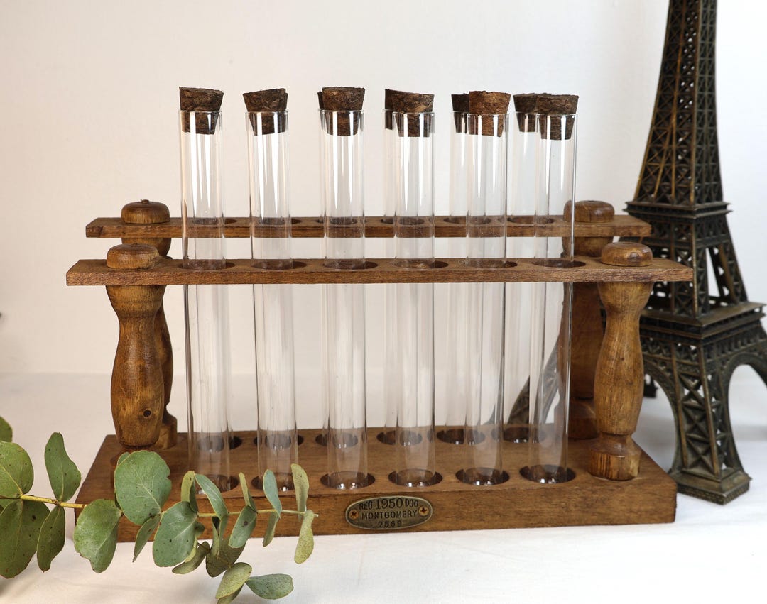 Pr sentoir Ancien En Bois De 12 Tubes Essai Ou prouvettes En Verre pr-sentoir-ancien-en-bois-de-12-tubes-essai-ou-prouvettes-en-verre