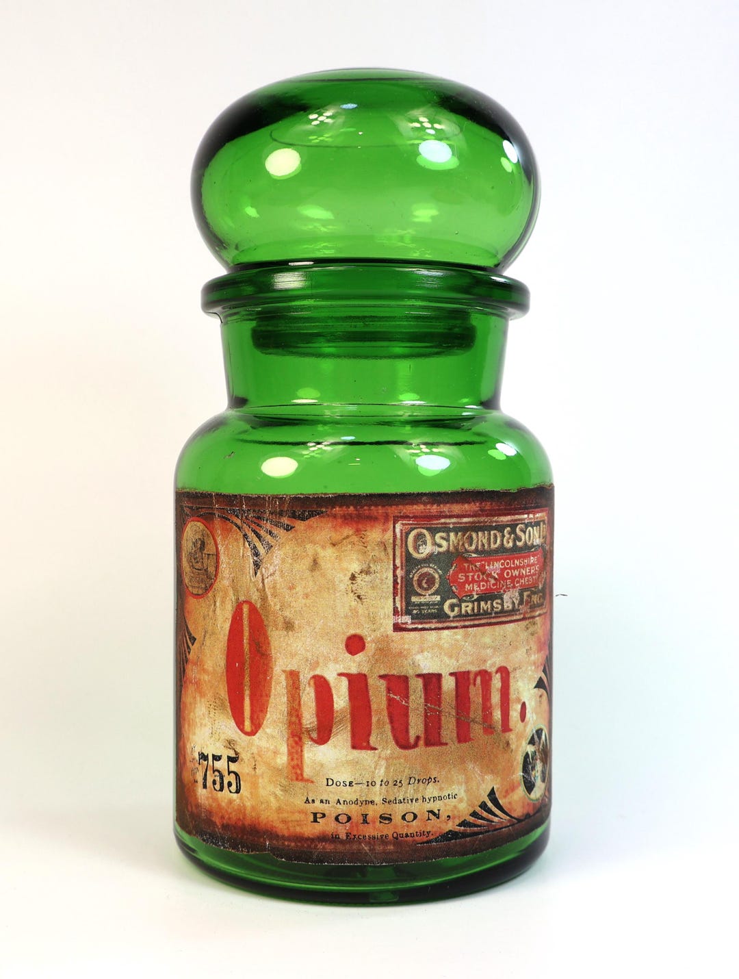 Antique Green Glass Pharmacy Bottle With Custom-designed 